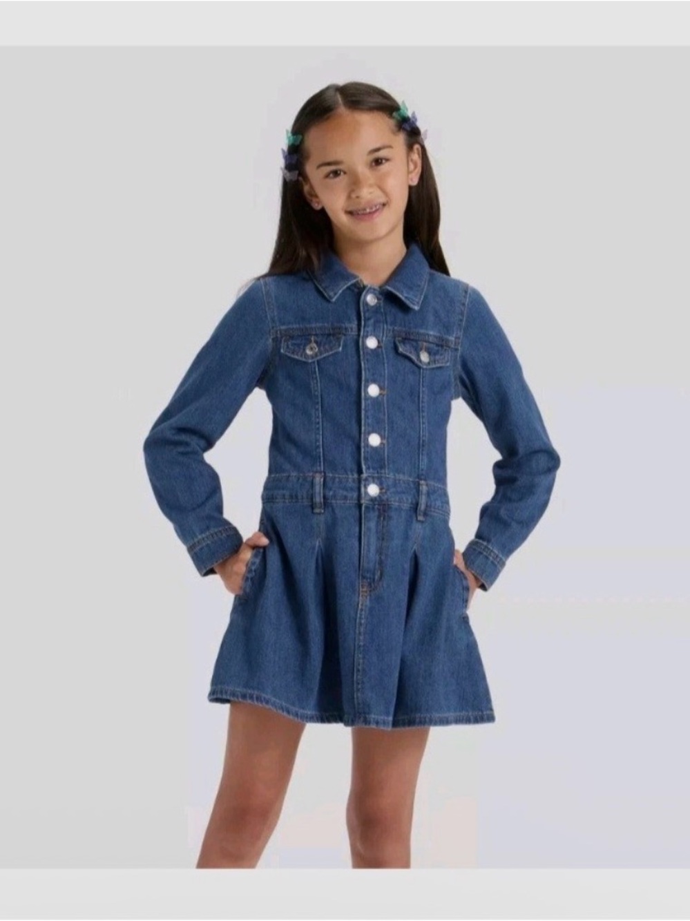 Cat & Jack kids Dark Wash long sleeve denim dress size S(6/7)